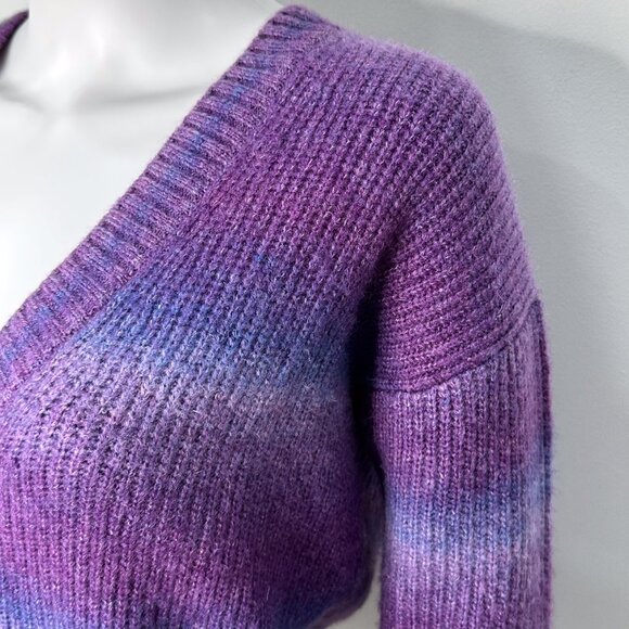 Loft Spacedye Ribbed V-Neck Long Sleeve Button Cardigan in Purple Multi Size S - Picture 8 of 16